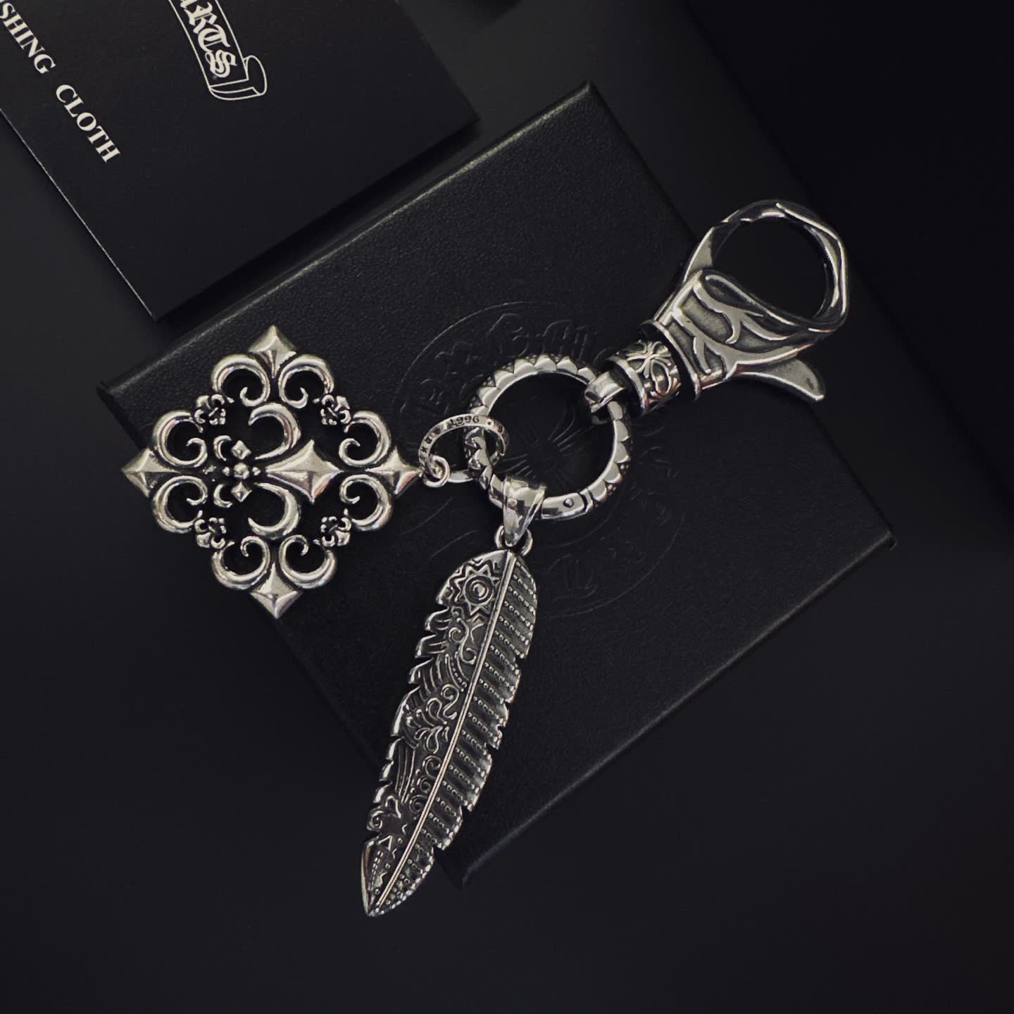 Chrome Hearts Silver Keychain with Feather and Filigree Charm